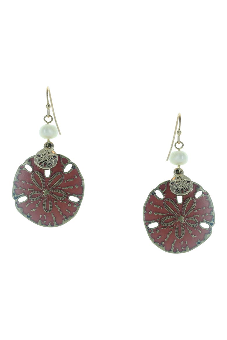 Lizzie Sand Dollar Drop Earrings, Main, color, ANTIQUE GOLD / PEACH