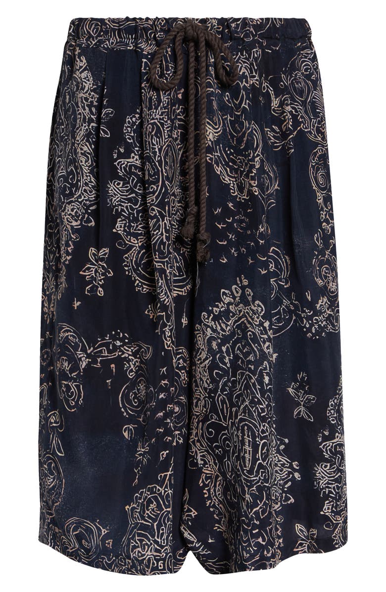 R13 Pleated Jumbo Drawstring Waist Cupro Shorts, Alternate, color, Blue Medallion Print