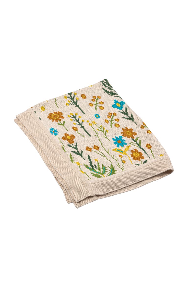 Cotton Knit Baby Blanket with Florals, Multicolor, Main, color, Cream