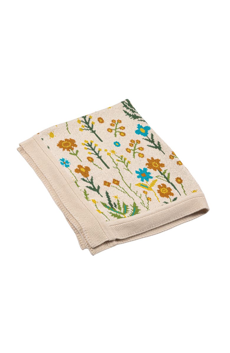 Storied Home Cotton Knit Baby Blanket with Florals, Multicolor, Main, color, Cream