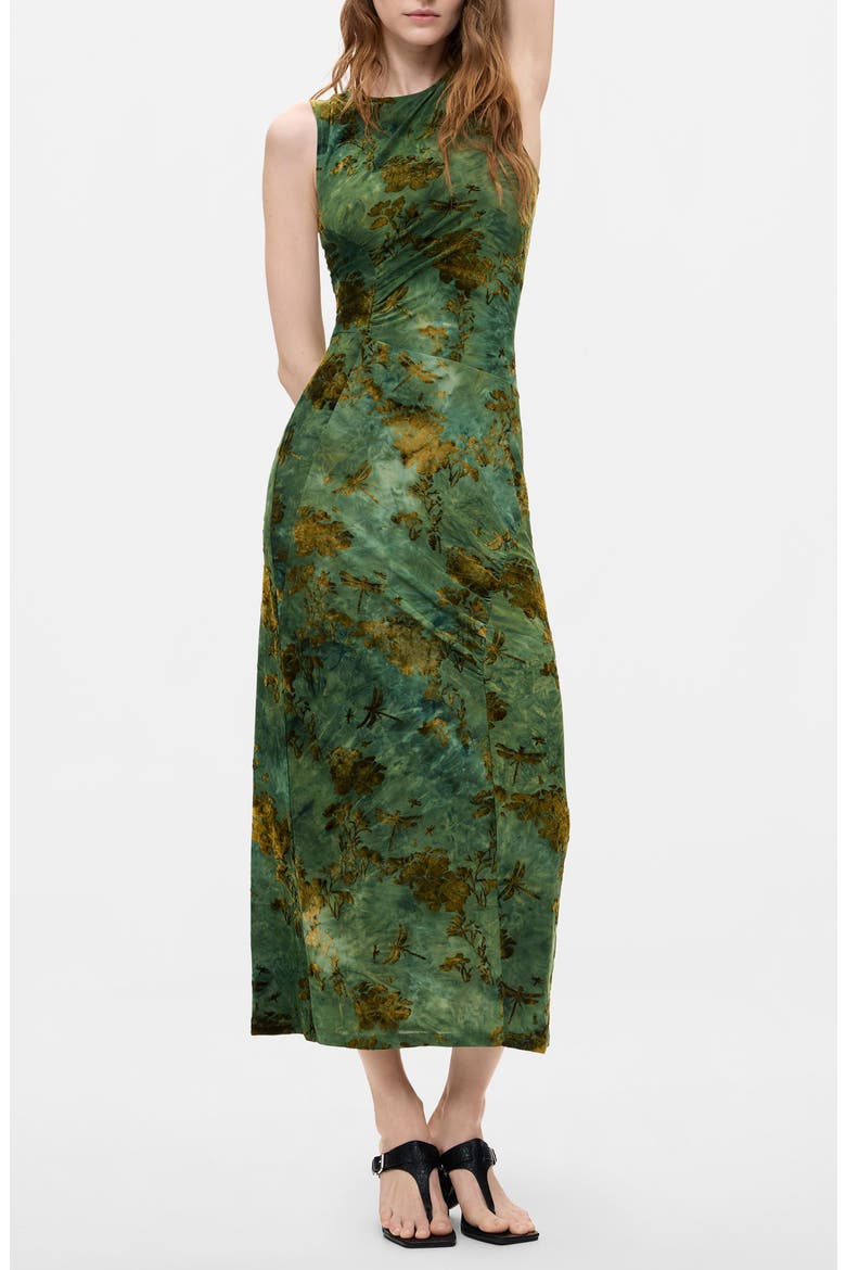 Sleeveless Ruched Midi Dress, Main, color, GREEN
