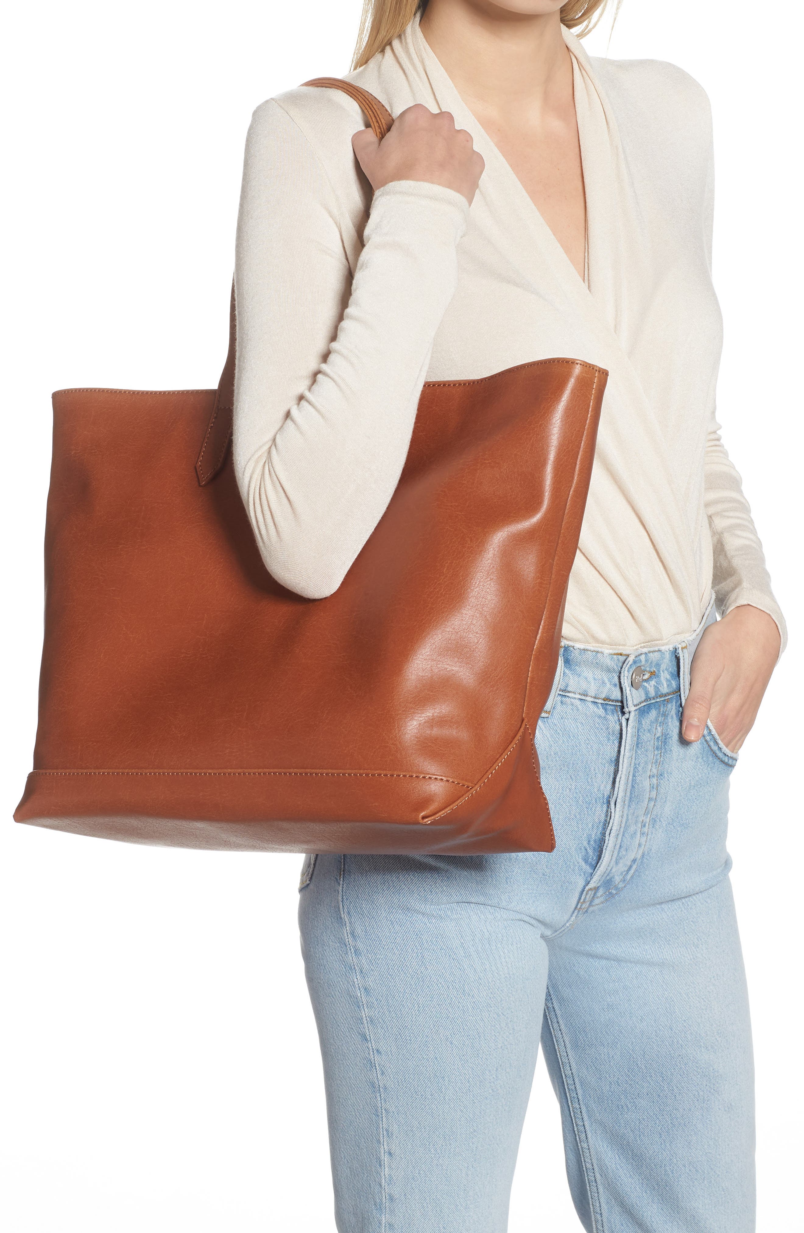 'Schlepp' Faux Leather Tote, Alternate, color, CHILI