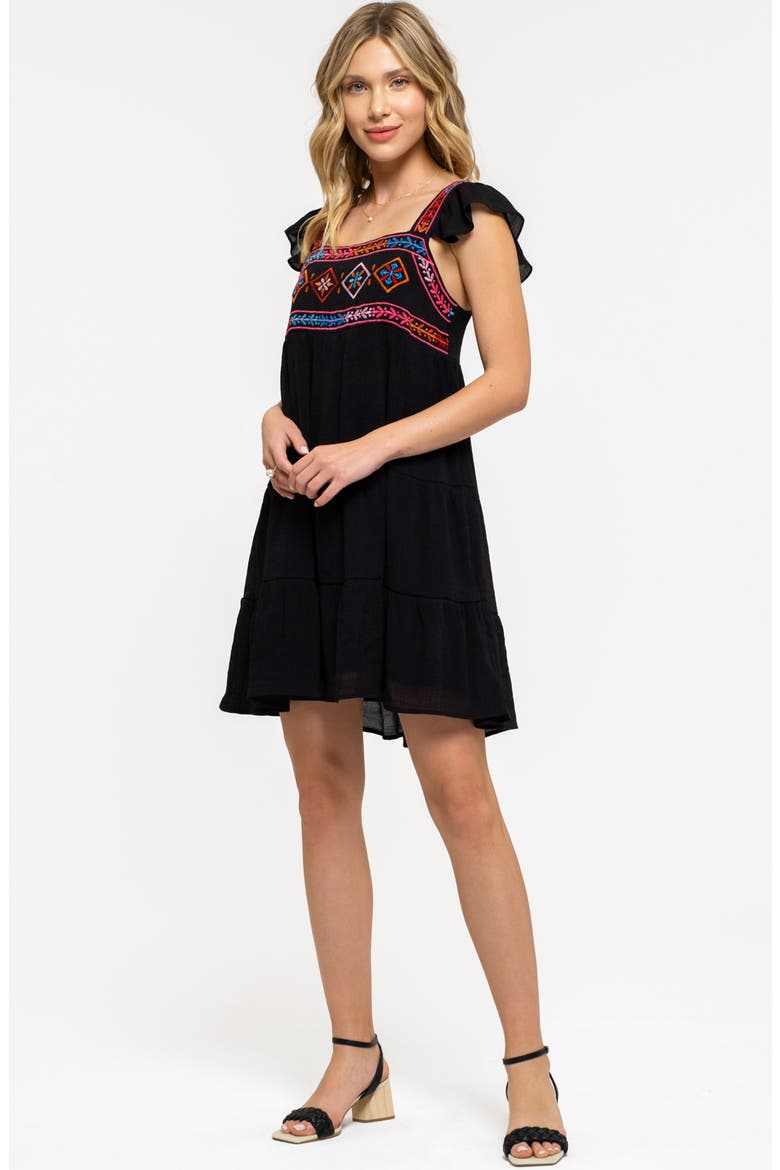 Embroidered Cap Sleeve Trapeze Dress, Alternate, color, BLACK