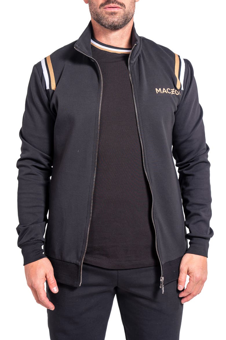Zipper Modish85 Black Knit Track Jacket, Main, color, BLACK