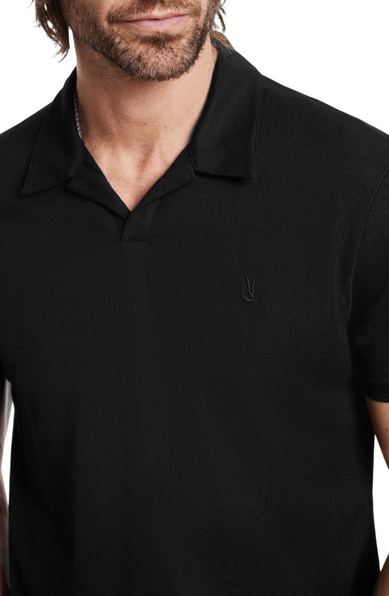 John Varvatos Leroy Johnny Collar Solid Piqué Polo, Alternate, color, Black