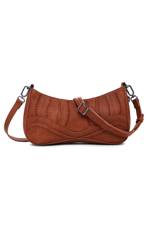 Desigual Small Embroidered Faux Leather Crossbody Bag In Camel