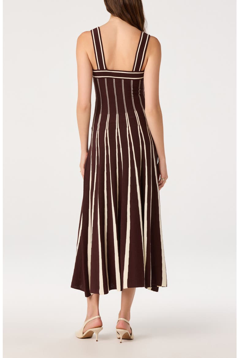 Marlen Striped Fit and Flare Midi Dress, Alternate, color, BROWN CREAM
