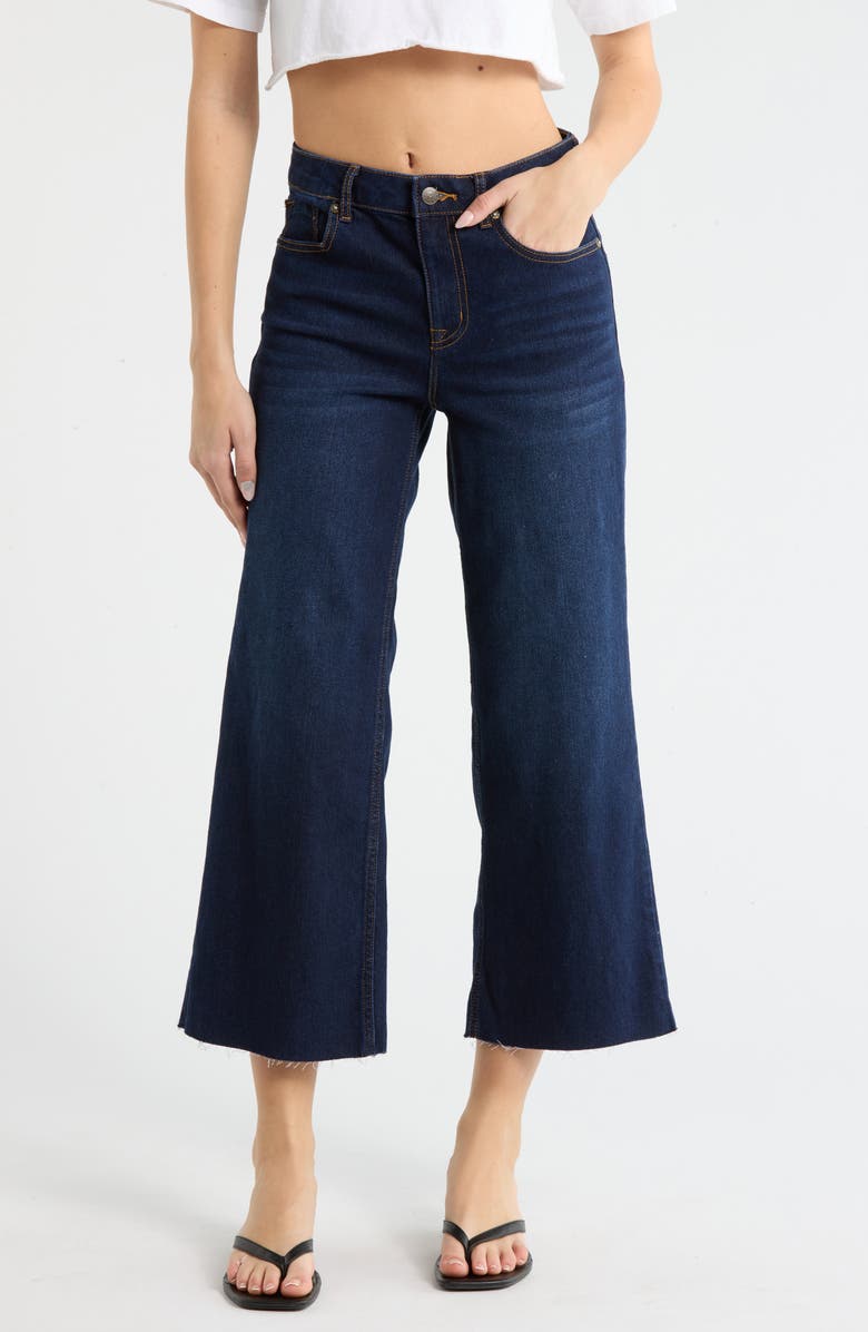 Vigoss Dylan Raw Hem Crop Wide Leg Jeans, Main, color, Dark Wash