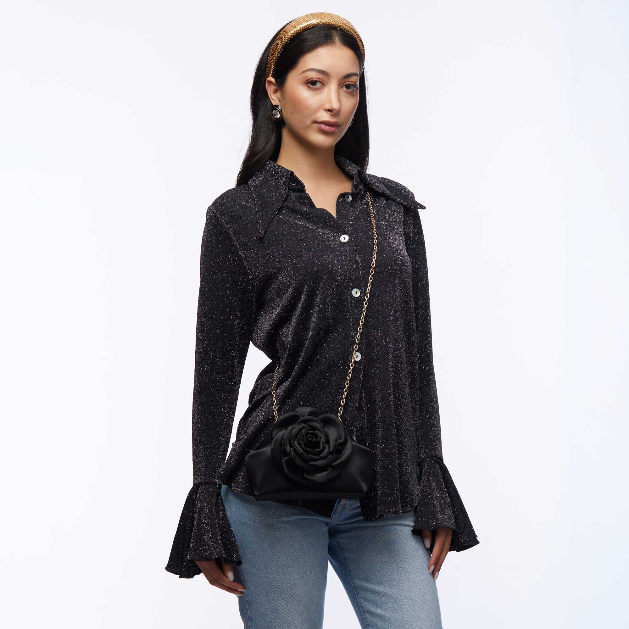 Lele Sadoughi Rosie Satin Clutch, Alternate, color, Jet