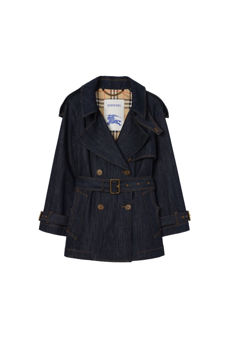 Short Denim Fitzrovia Trench Coat, Alternate, color, Dark indigo