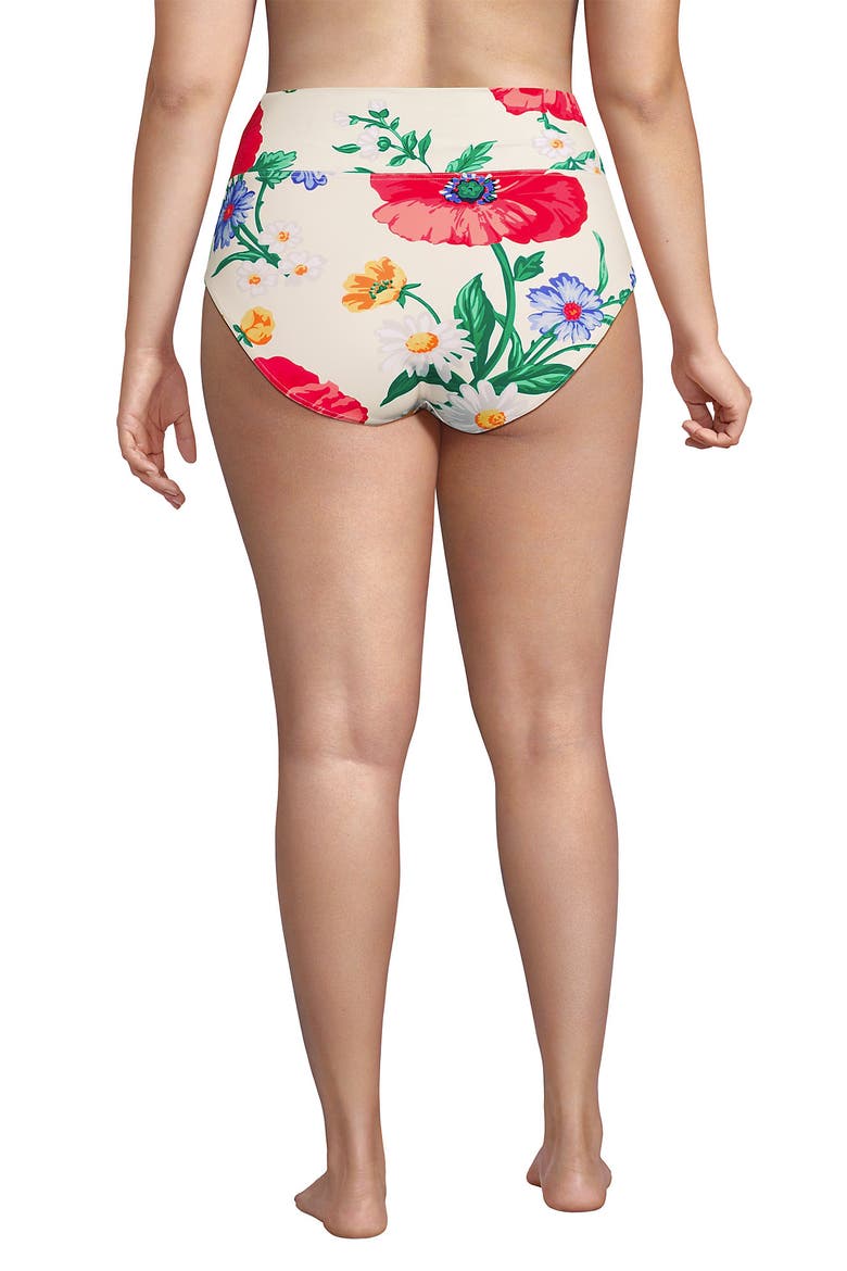 Chlorine Resistant Pinchless High Waisted Bikini Bottoms, Alternate, color, Egret/Poppy Floral