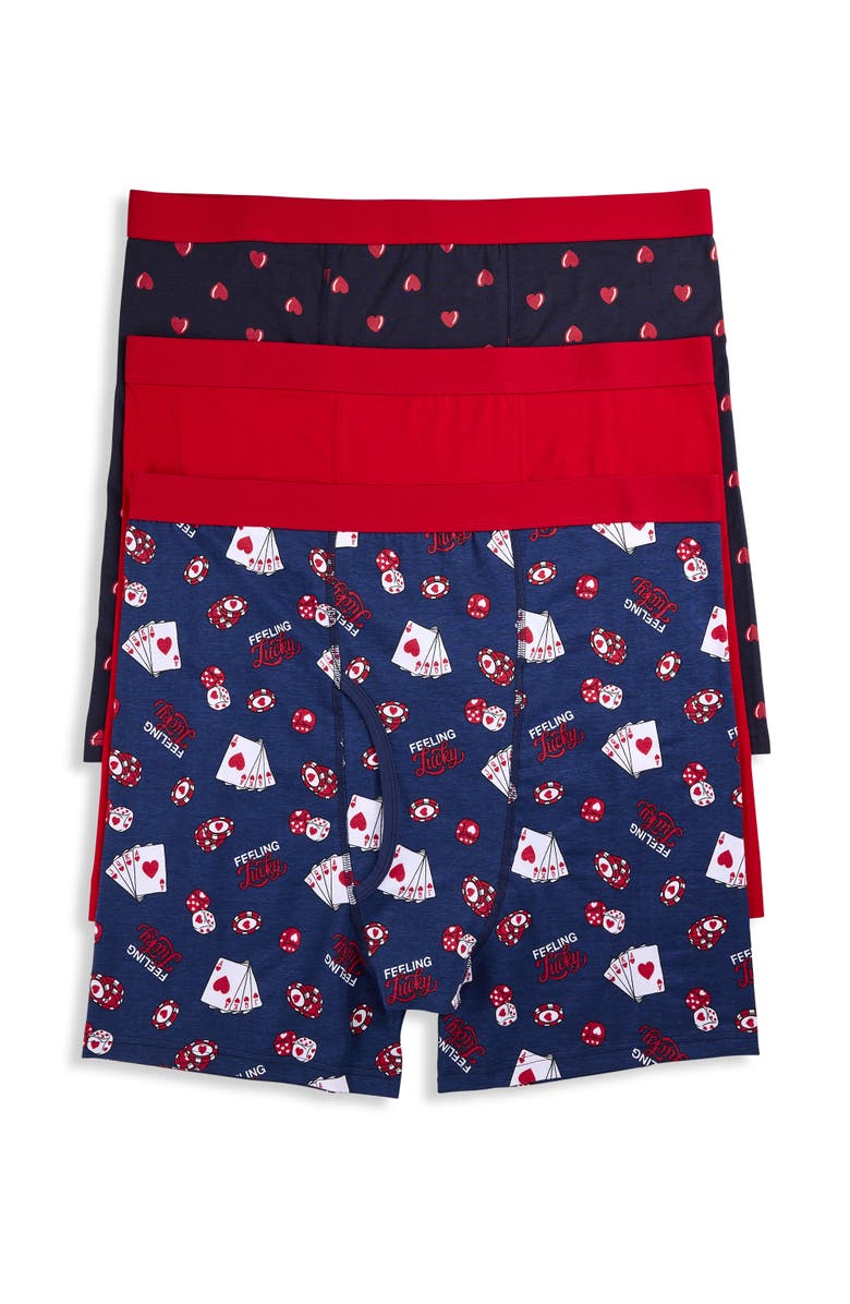 Harbor Bay by DXL Big 
Tall 3-pk Active Stretch 4 Inch Boxer Briefs, Main, color, Feeling Lucky