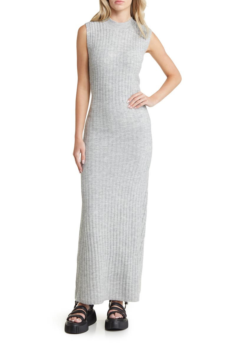 Sleeveless Ribbed Sweater Dress, Main, color, GREY