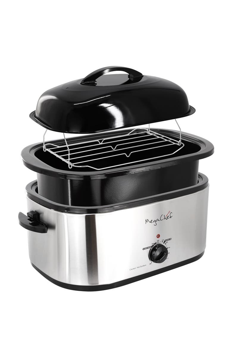 Megachef 22 Quart Electric Roaster Oven with High Dome Self-Basting Lid, Alternate, color, Black