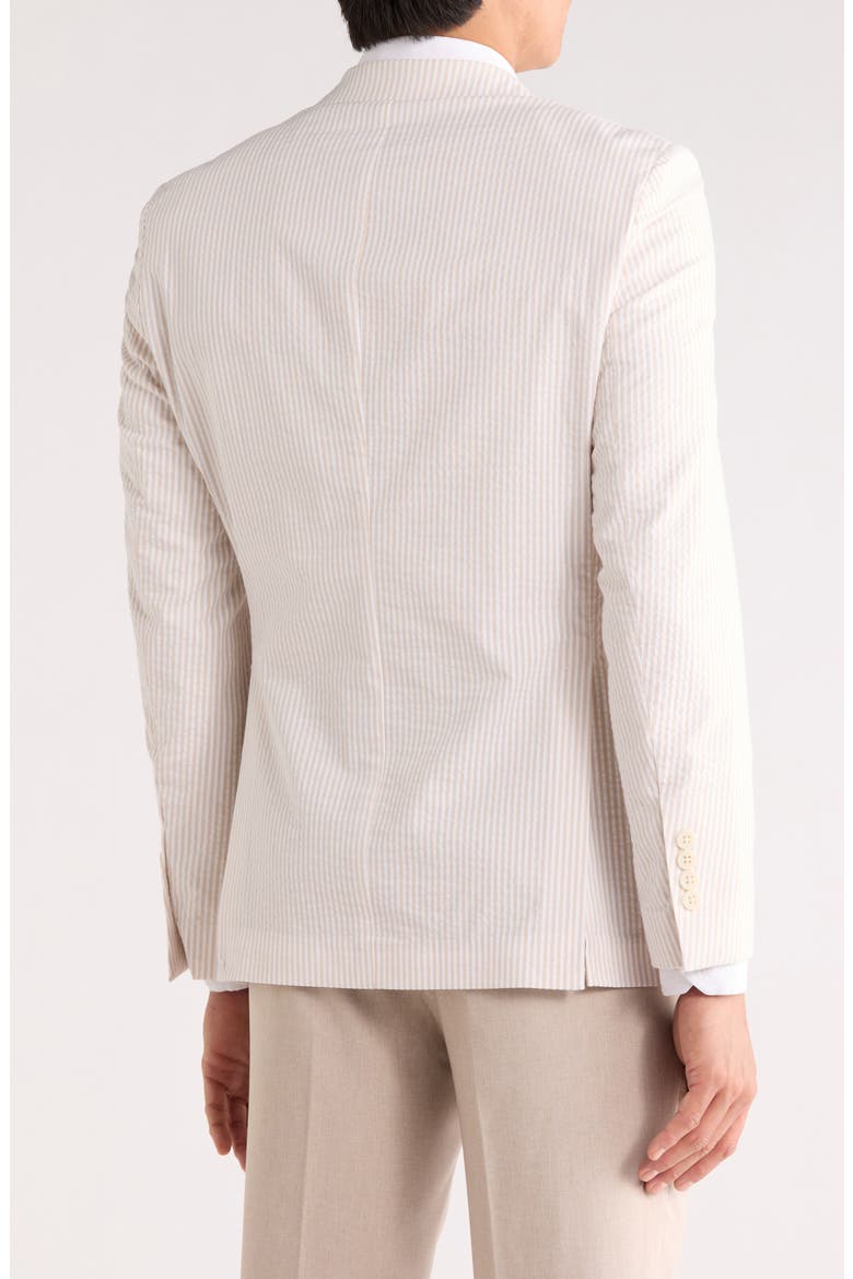 Pinstripe Notch Lapel Stretch Cotton Blazer, Alternate, color, CREAM