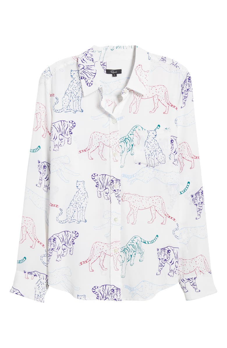 Rails Kate Wildcat Print Button-Up Silk Blouse, Alternate, color, 