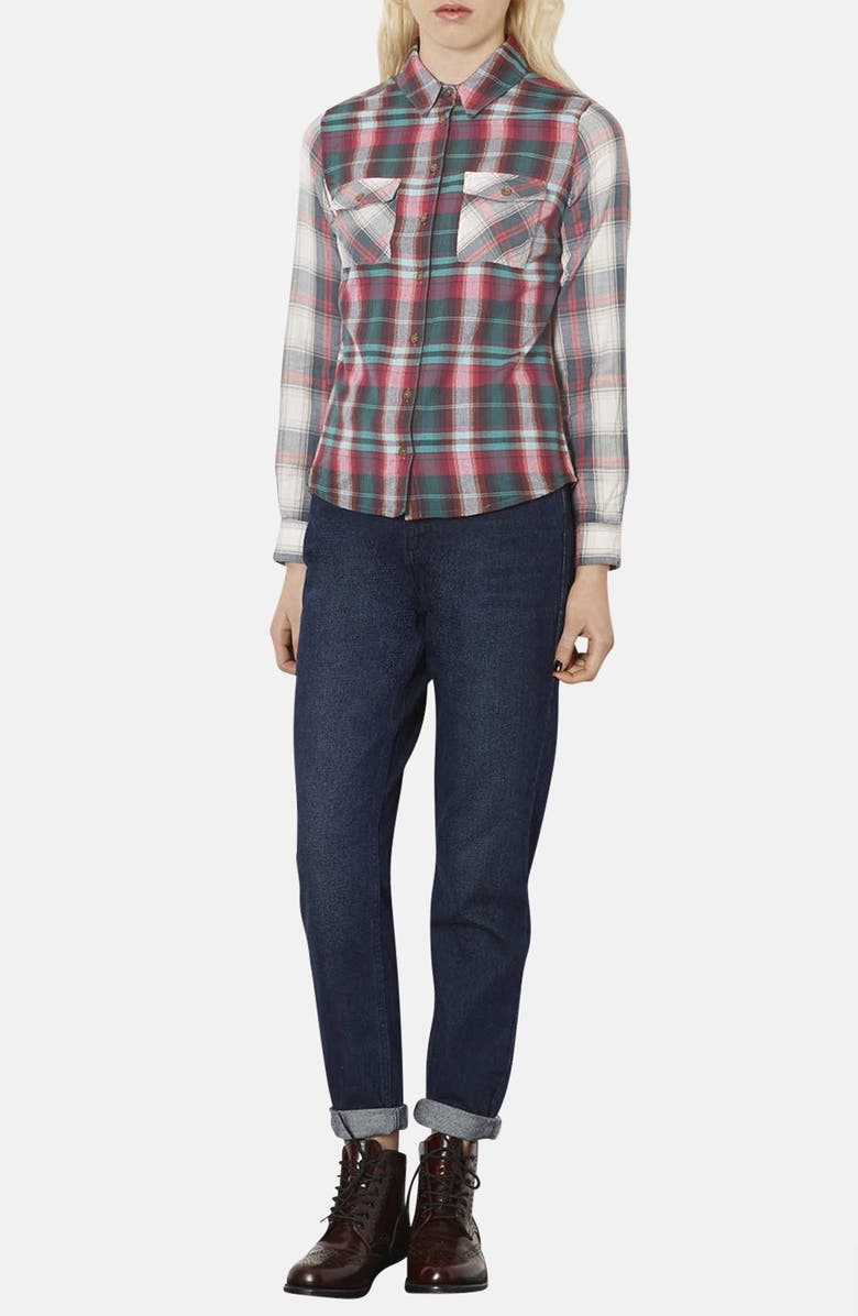 Topshop Mixed Check Print Cotton Shirt, Alternate, color, 