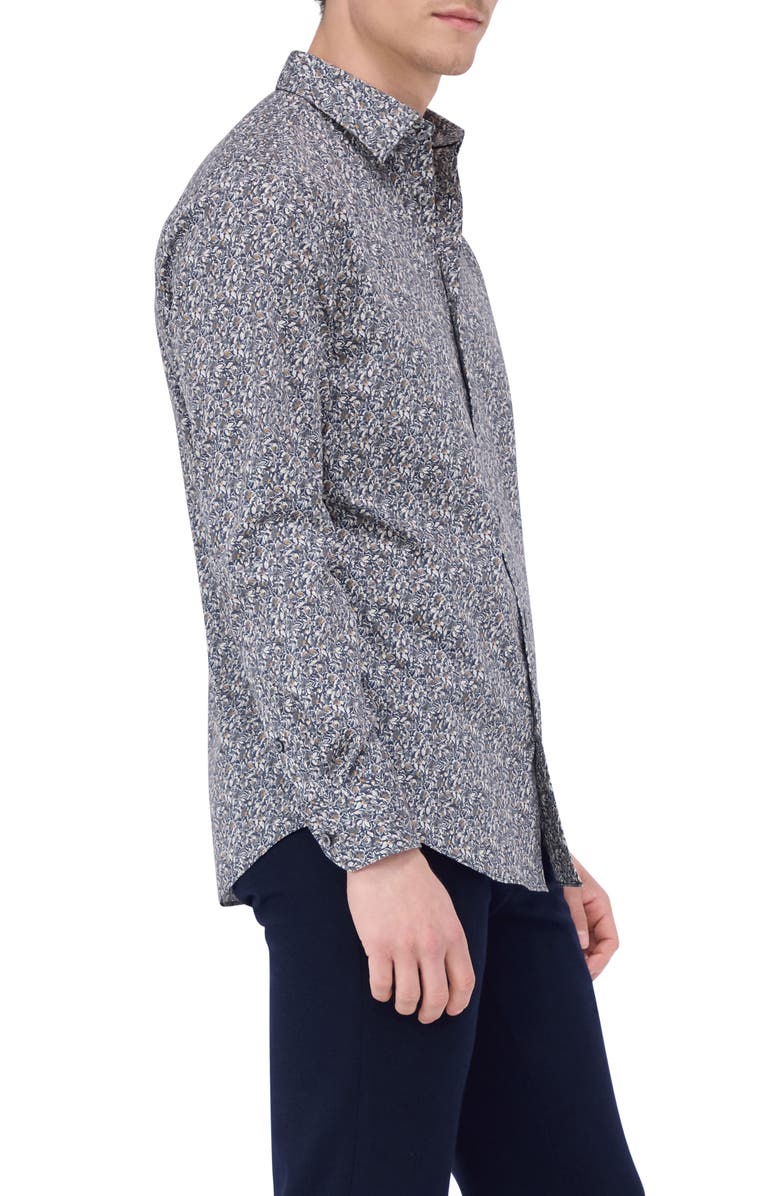 Bugatchi Julian Shaped Fit Leaf Print Button-Up Shirt, Alternate, color, Khaki
