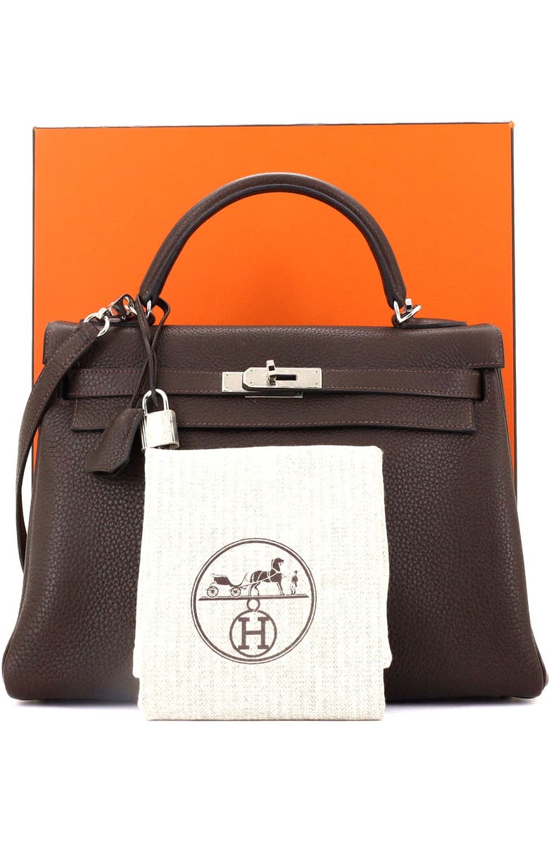Pre-Owned Hermes Kelly Handbag Brown Clemence with Palladium Hardware 32, Alternate, color,