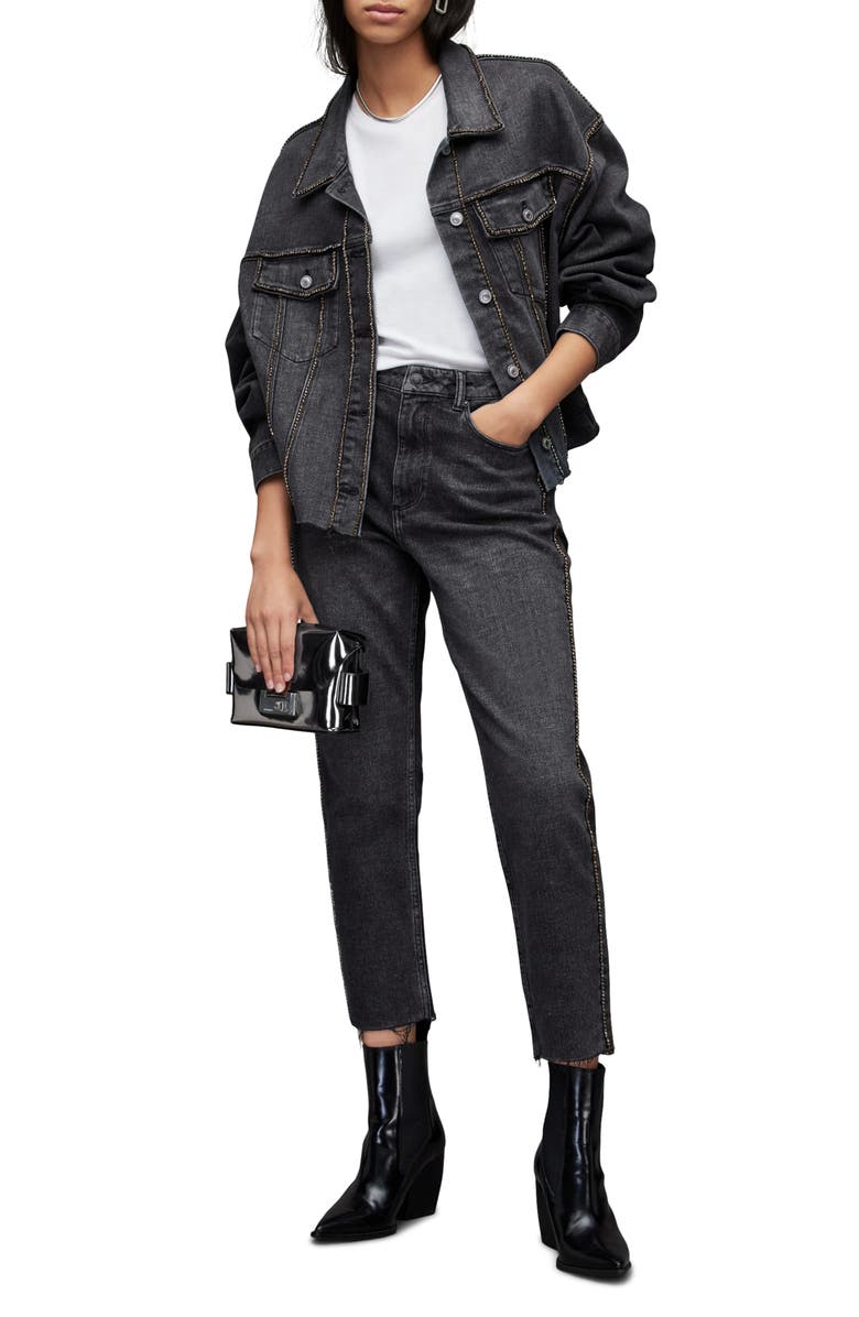 AllSaints Piper Diamante Embellished Denim Jacket, Alternate, color,