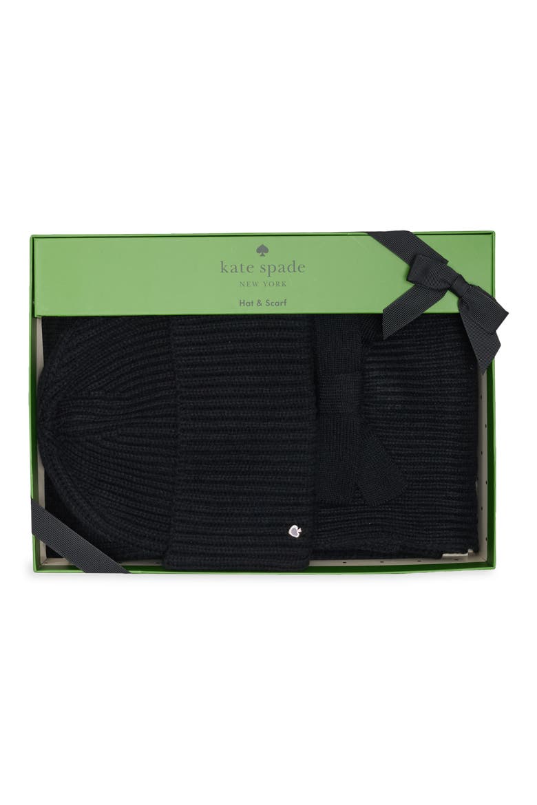 Bow Cuff Hat & Scarf Set, Main, color, BLACK