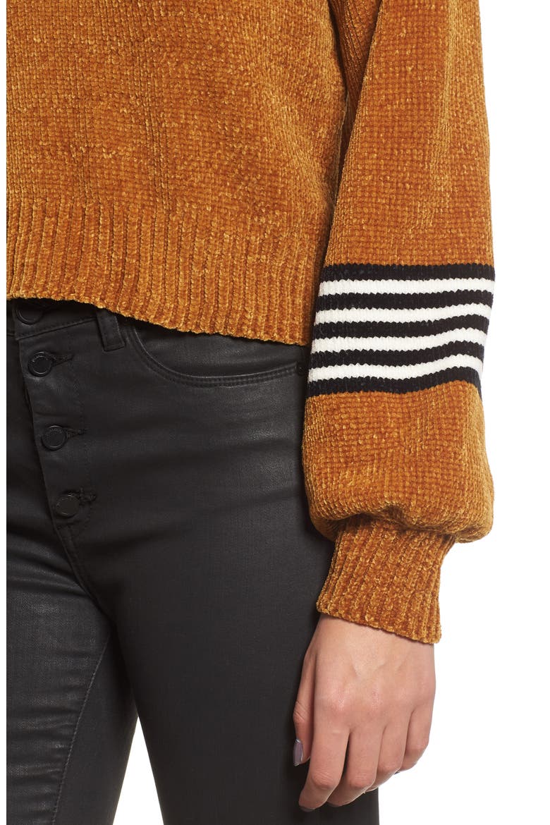 Stripe Sleeve Chenille Sweater, Alternate, color, GOLD
