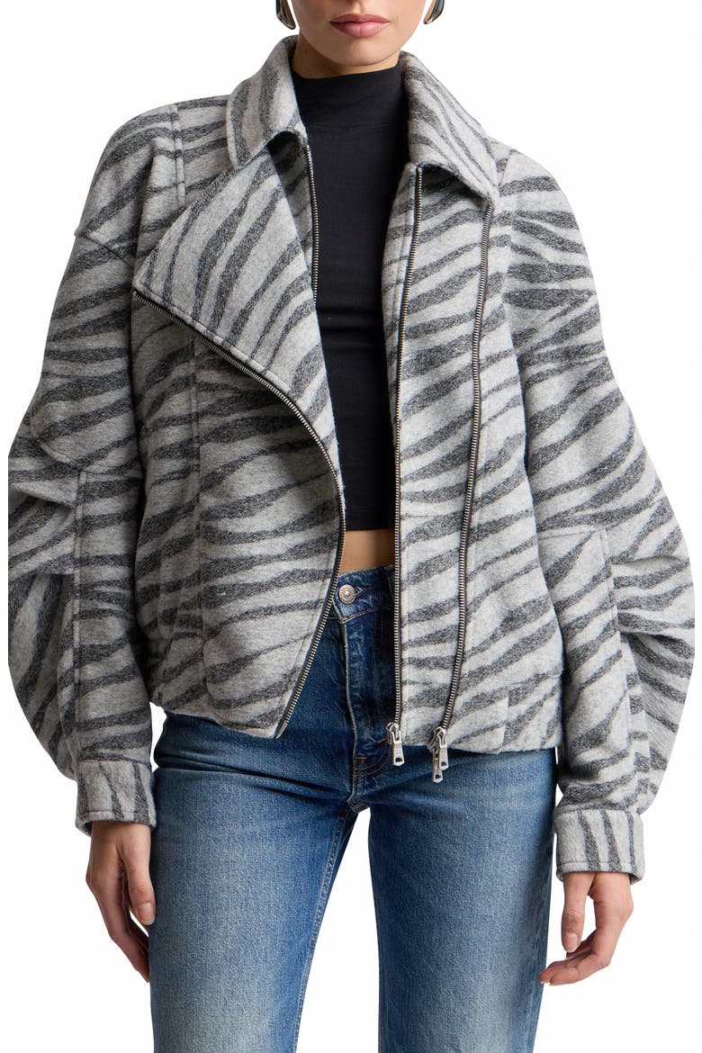 Zebra Jacquard Layered Bomber Jacket, Main, color, GREY ZEBRA