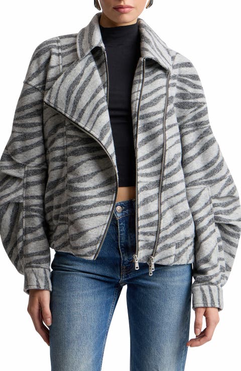 Zebra Jacquard Layered Bomber Jacket