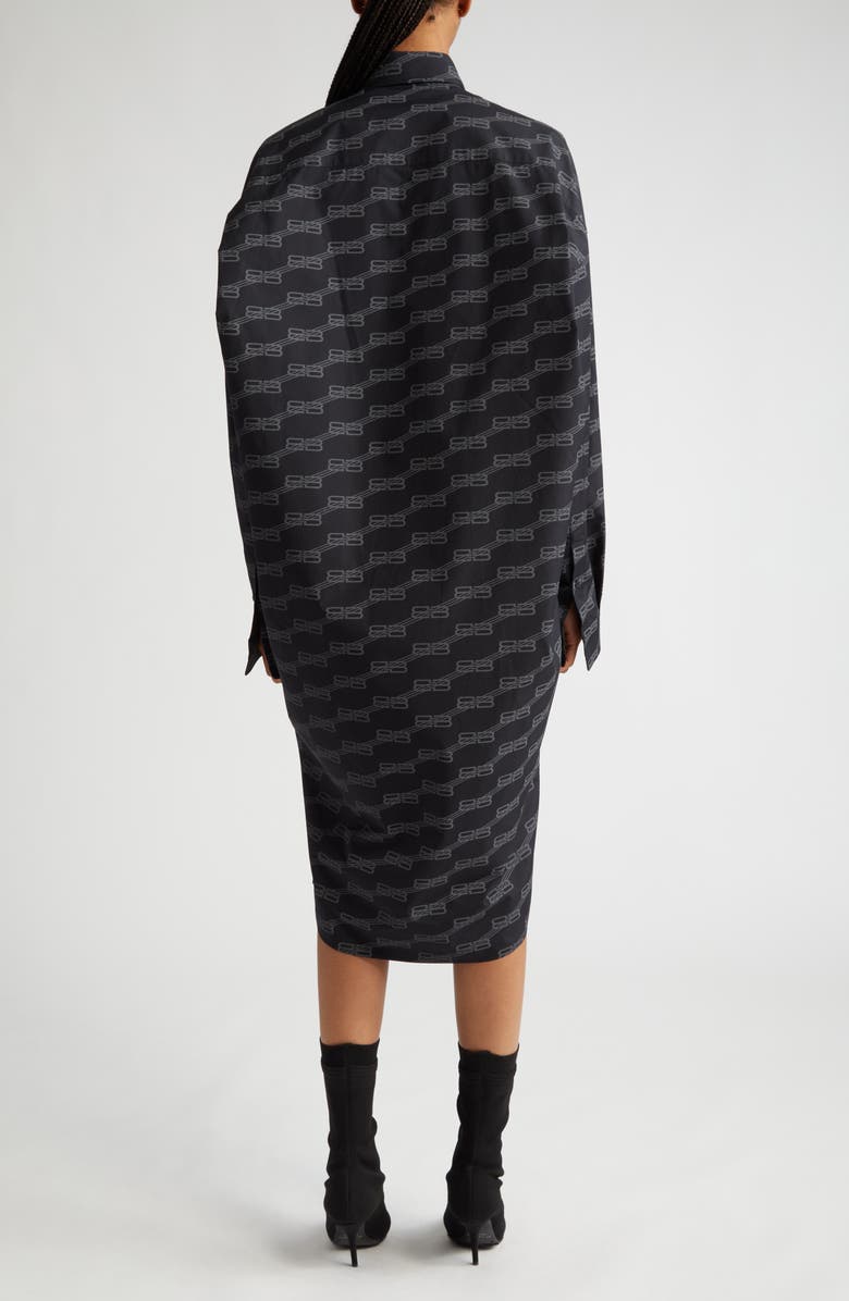 Balenciaga BB Monogram License Logo Long Sleeve Shirtdress, Alternate, color, 