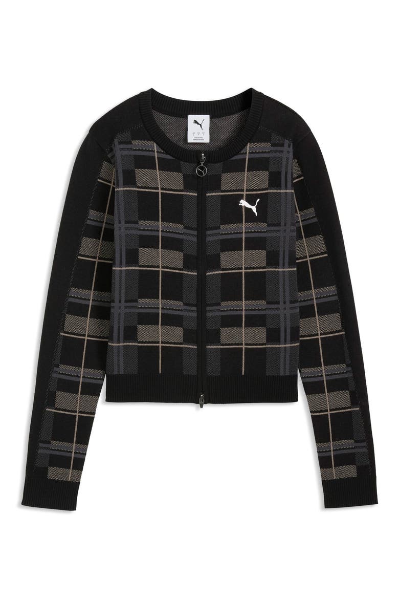 T7 Tartan Cardigan, Alternate, color, PUMA BLACK