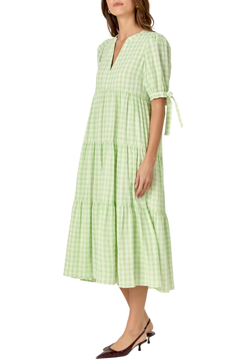 English Factory Checkered Tiered Midi Dress, Alternate, color, 