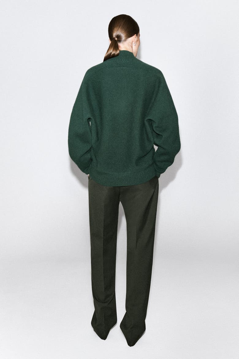 V-Detail Boiled-Wool Mock-Neck Sweater, Alternate, color, FOREST GREEN