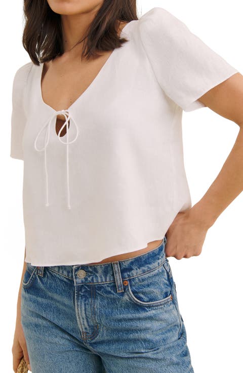 Mayla Tie Keyhole Linen Top