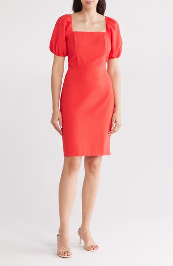 Eliza J Puff Sleeve Sheath Dress In Coral
