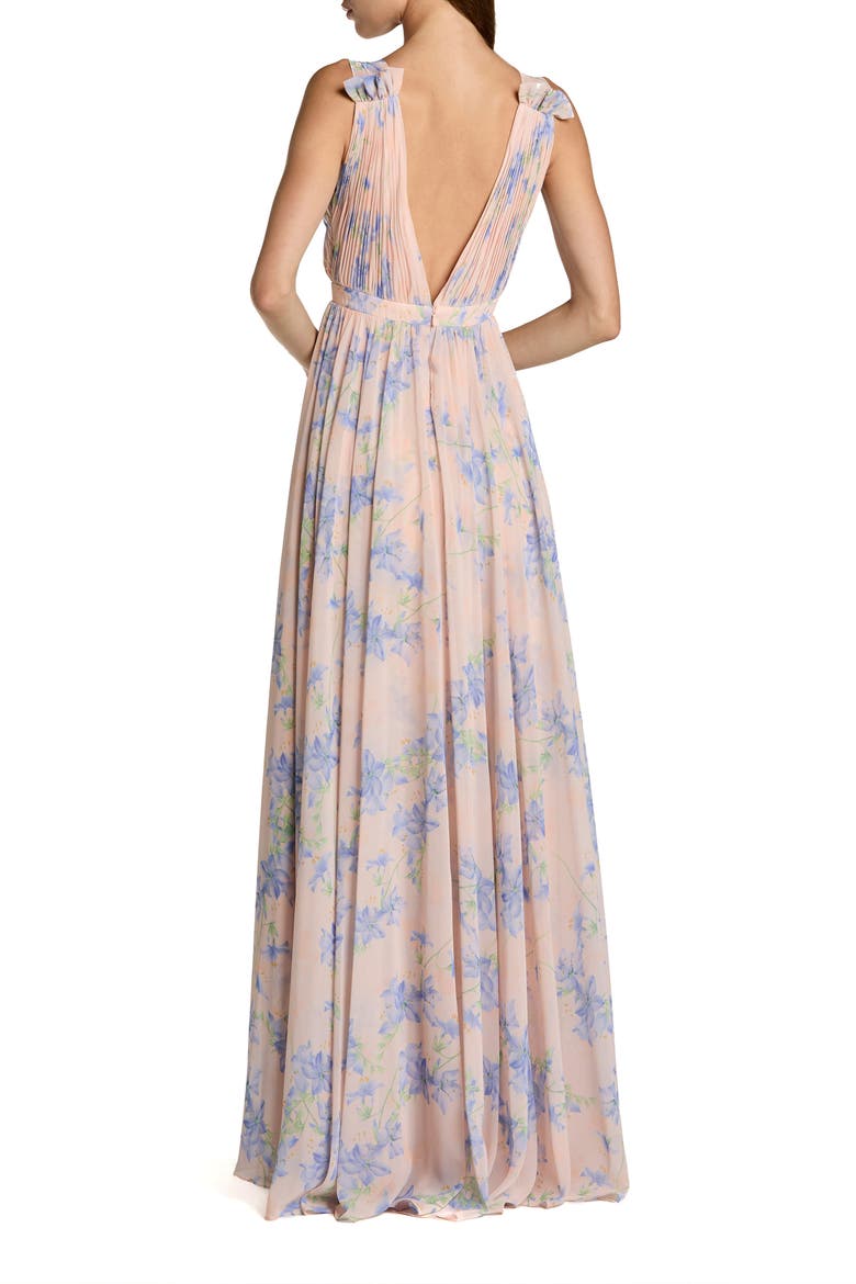 Women's Sleeveless Pleated Chiffon V-Neck Gown, Alternate, color, Violet Multi