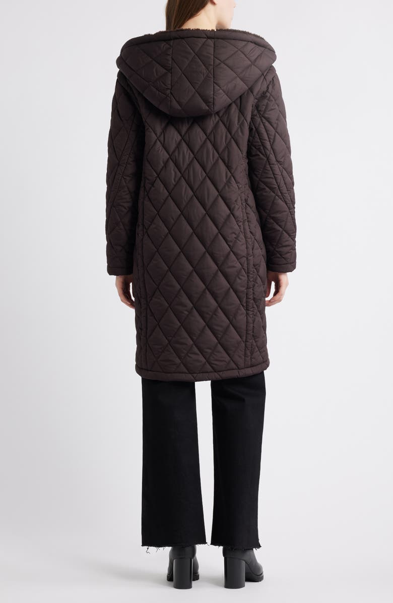 Michael Kors Faux Shearling Lined Quilted Hooded Coat, Alternate, color, Chocolate