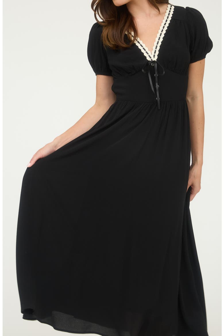 Puff Sleeve A-Line Midi Dress, Alternate, color, BLACK