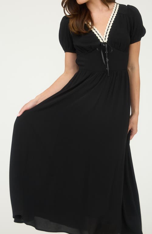 Blu Pepper Puff Sleeve A-line Midi Dress In Black