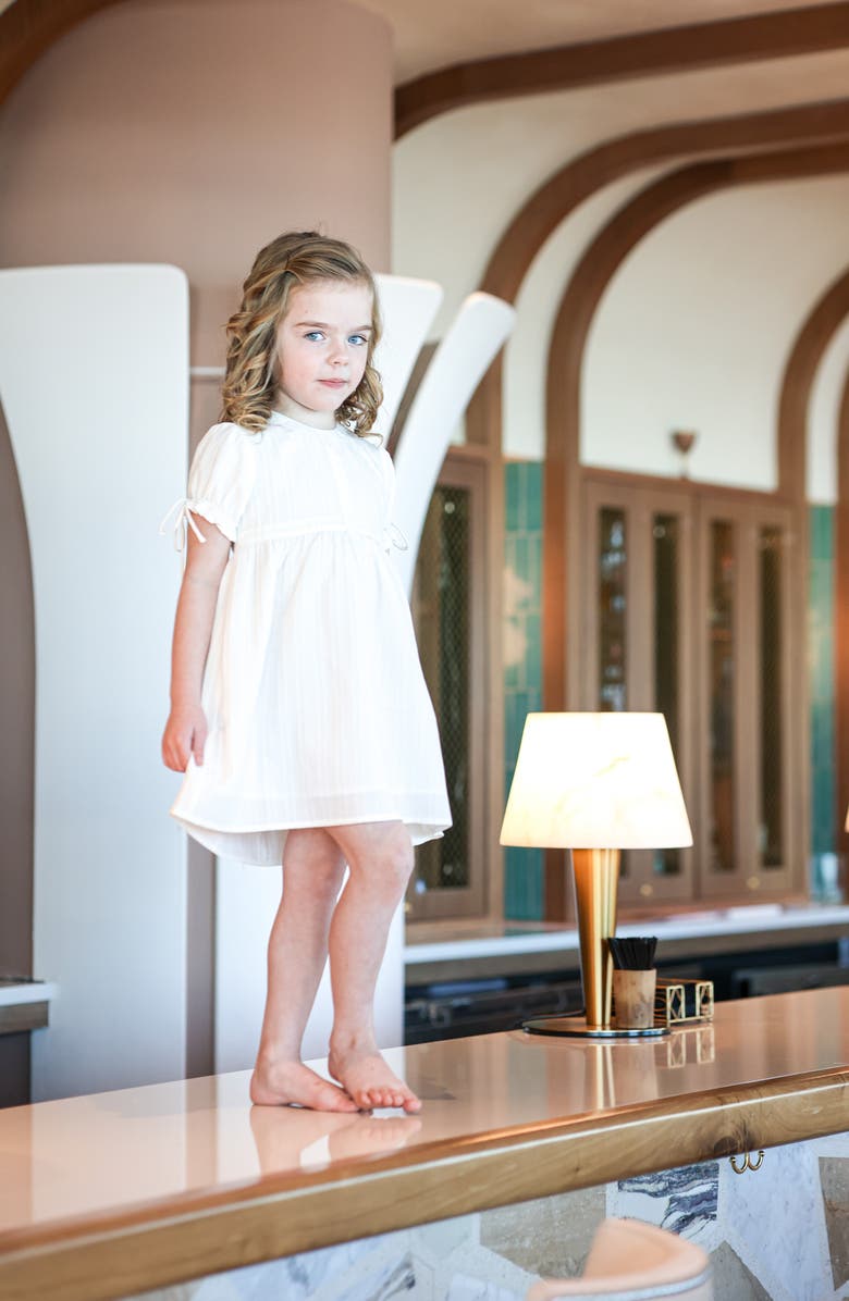 Manière Kids' Puff Sleeve Cotton Blend Dress, Alternate, color, White