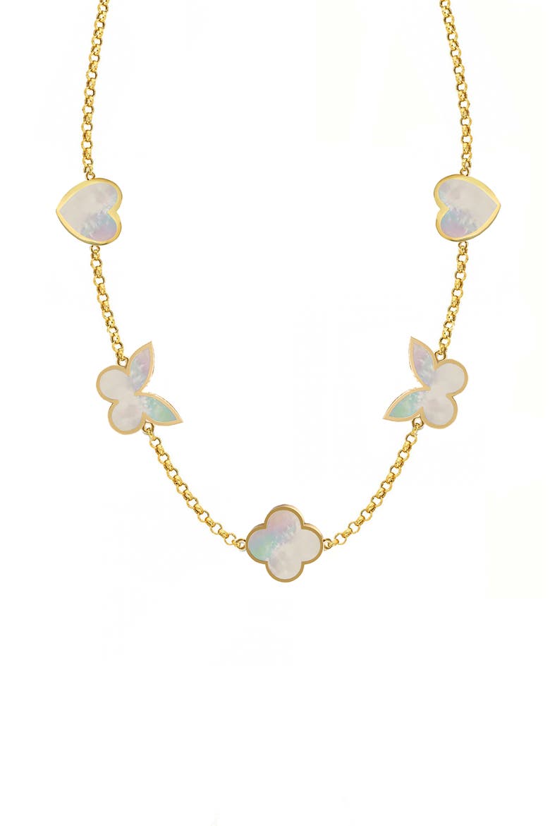 Sweet Lucky Mother-of-Pearl Station Necklace, Main, color, GOLD