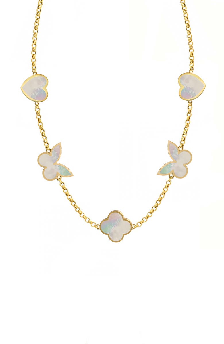 GABI RIELLE Sweet Lucky Mother-of-Pearl Station Necklace, Main, color, Gold