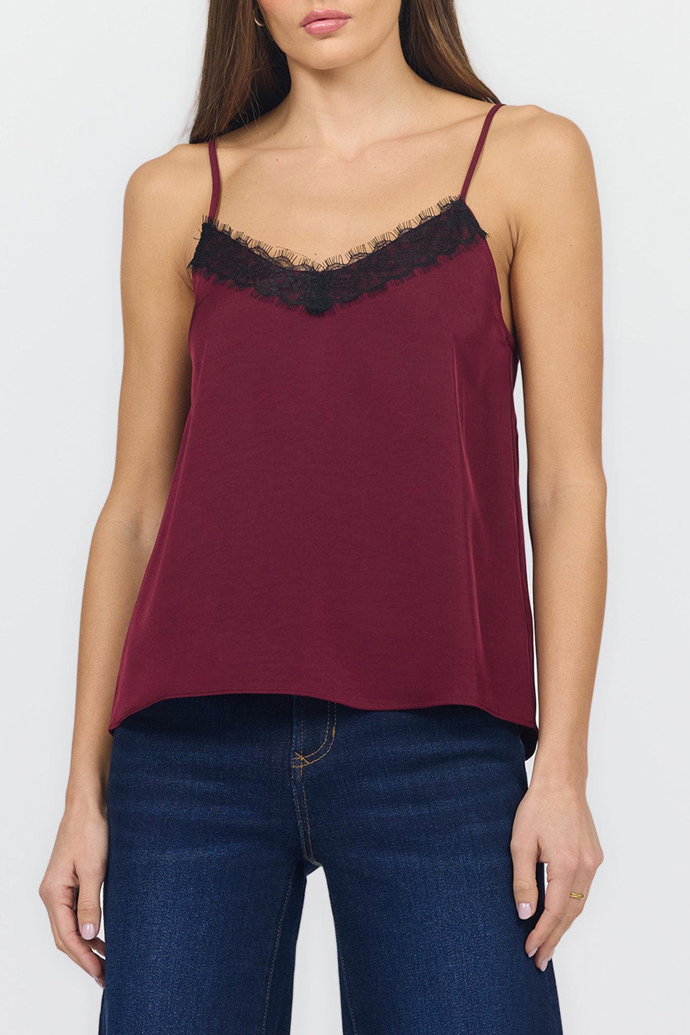 Dear John Alexandria Lace Trim Satin Tank (Women) | Nordstrom