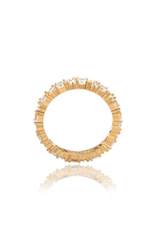 Suzy Levian Yellow Sterling Silver Thin White Cubic Zirconia Eternity Band In Gold