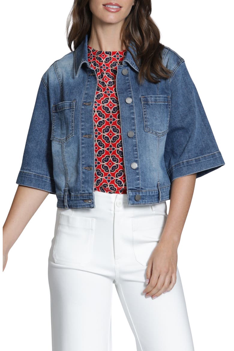 Short Sleeve Denim Jacket, Main, color, MEDIUM INDIGO