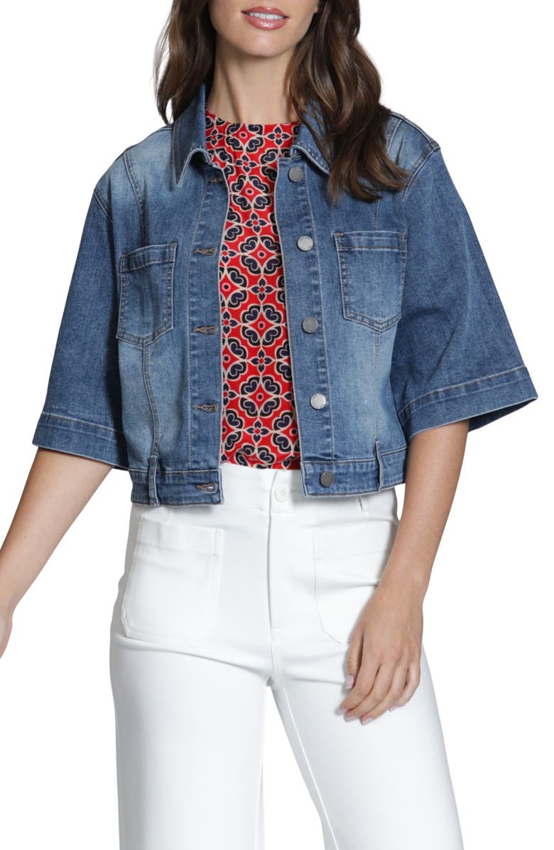 APNY Short Sleeve Denim Jacket, Main, color, Medium Indigo