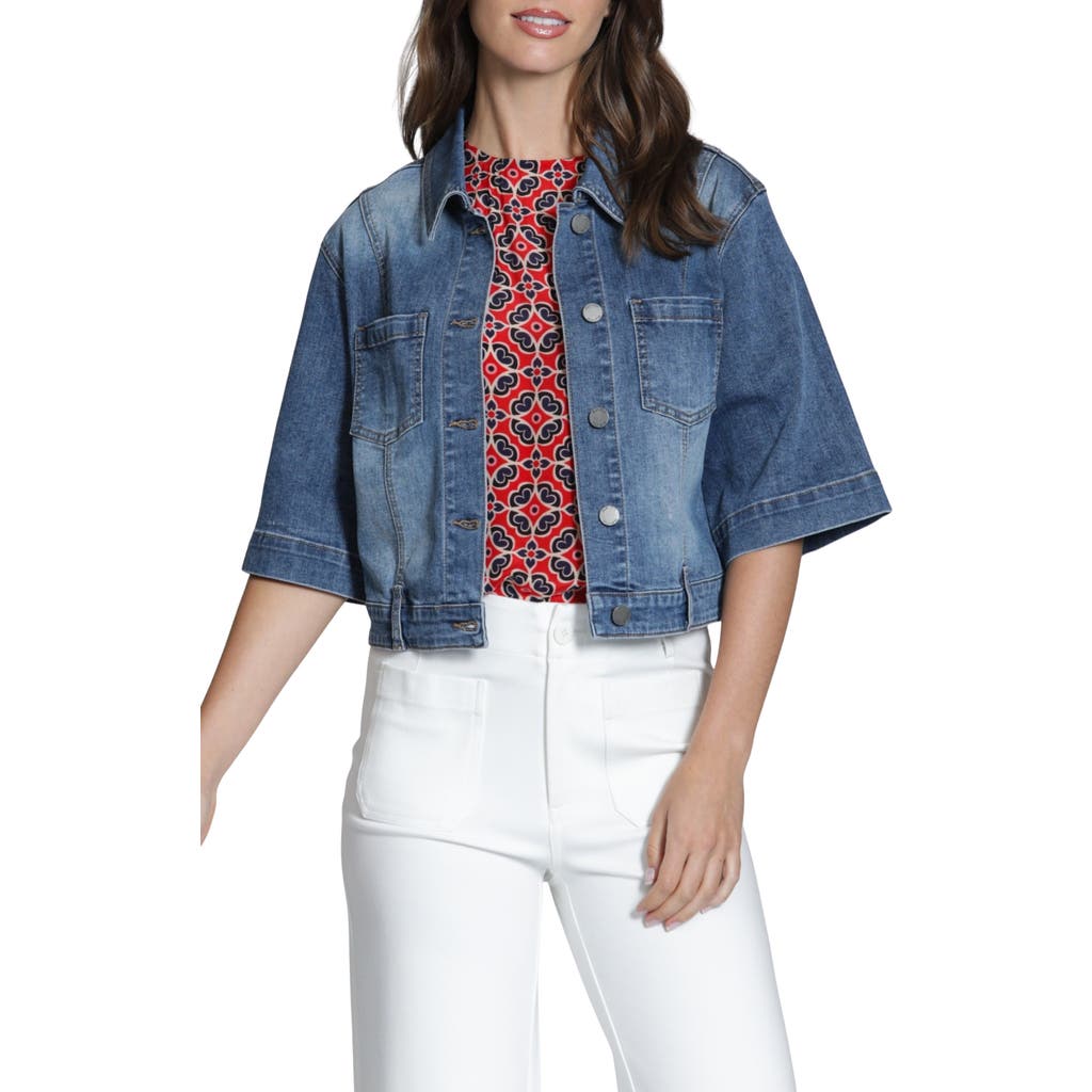 Apny Short Sleeve Denim Jacket In Blue