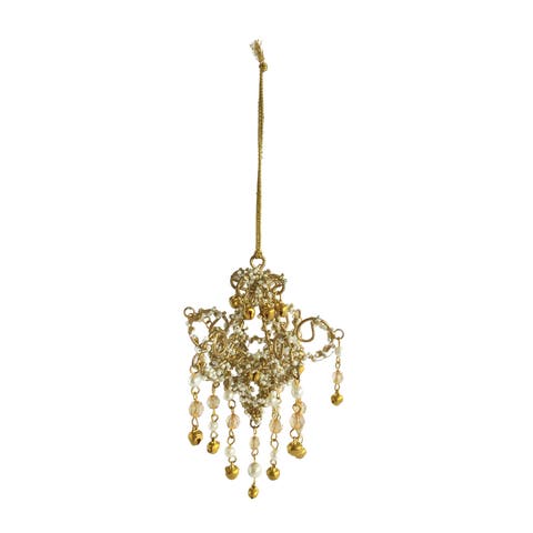 Handmade Metal, Glass and Acrylic Beaded Chandelier Ornament, Gold Finish