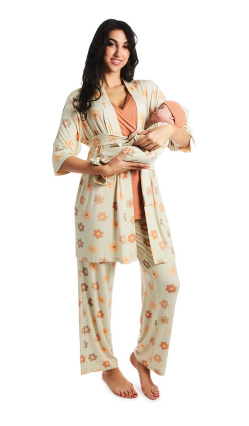 Everly Grey Analise During & After 5-piece Maternity/nursing Sleep Set For Mom & Baby In Metallic