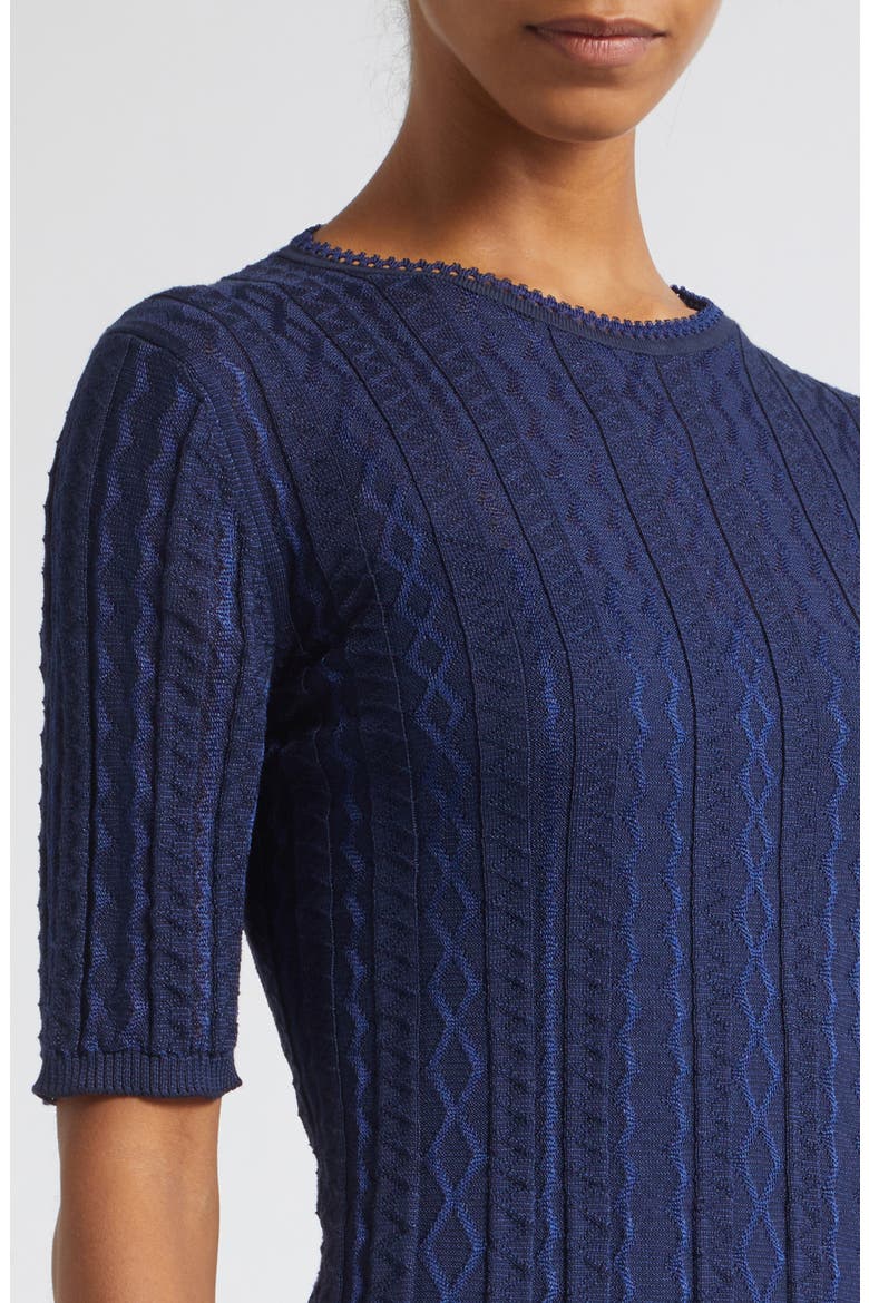 Tonal Zigzag Short Sleeve Pleated Sweater Dress, Alternate, color, S72OS BLUE