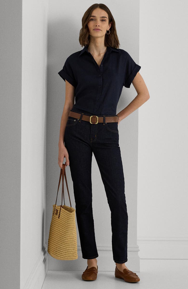 Lauren Ralph Lauren Mid Rise Straight Jeans, Alternate, color, Dark Rinse Wash Denim